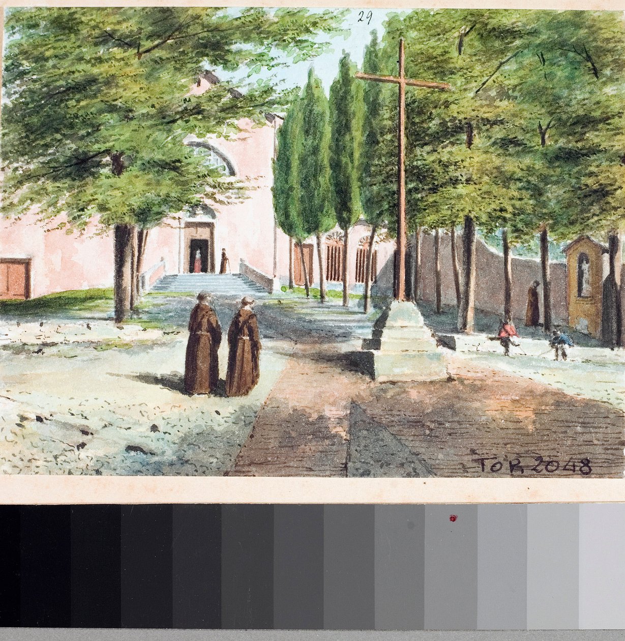 Vista da igreja dos Capuchinhos, Génova (Desenho e aguarela, ca. 1825) de Luigi Garibbo