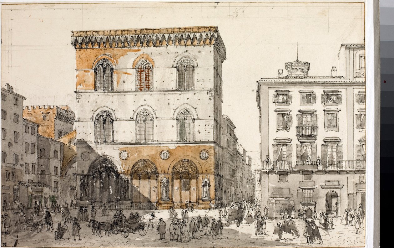 Vista da igreja Orsanmichele em Florença (Aquarela, ca. 1820) de Luigi Garibbo