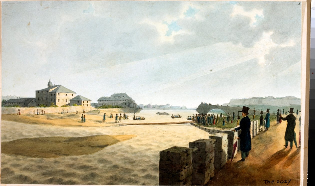 Vista da ponte Pila em Génova (aguarela, ca. 1825) de Luigi Garibbo