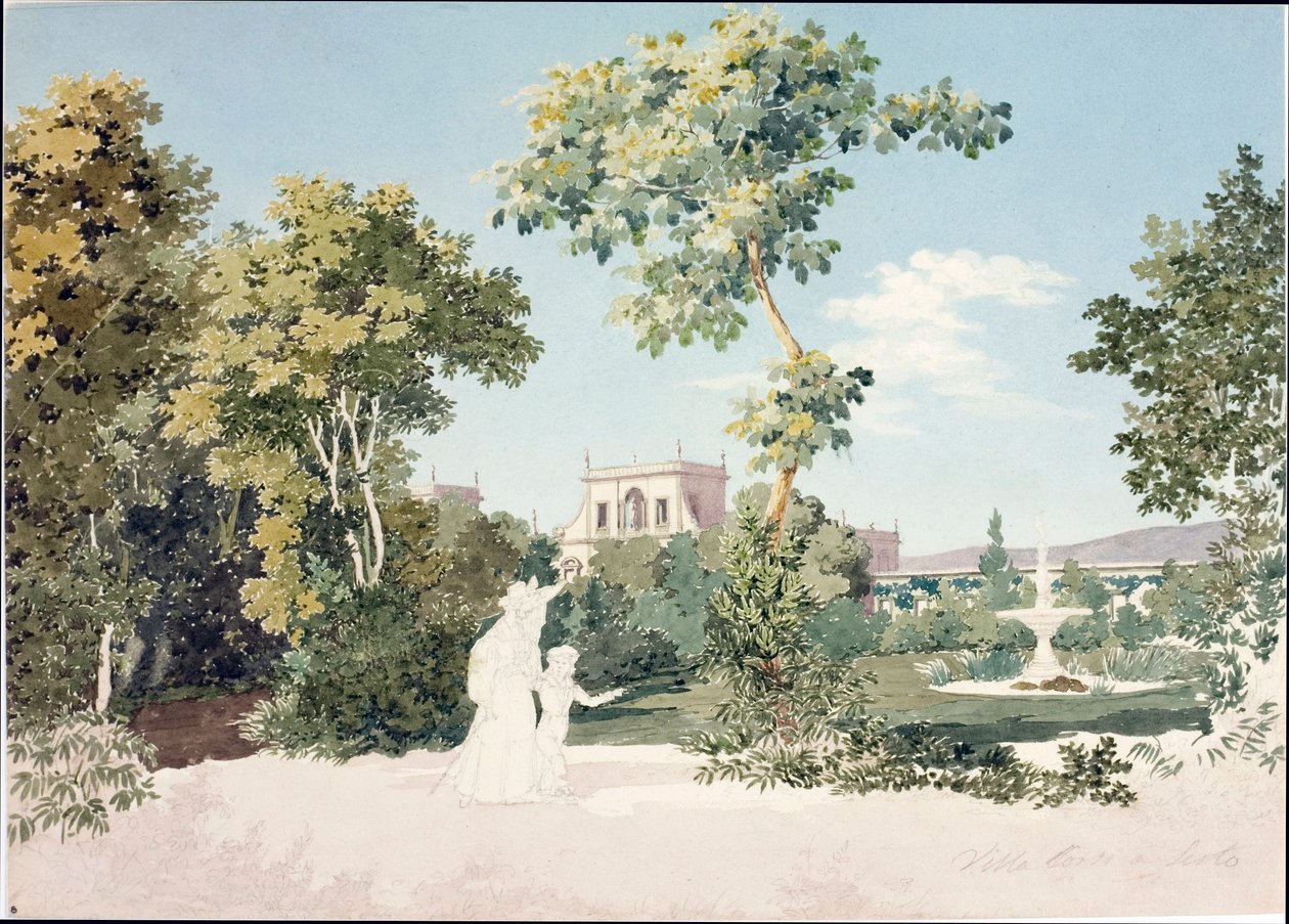 Vista de Villa Corsi em Sesto Fiorentino perto de Florença (aguarela, c.1825) de Luigi Garibbo