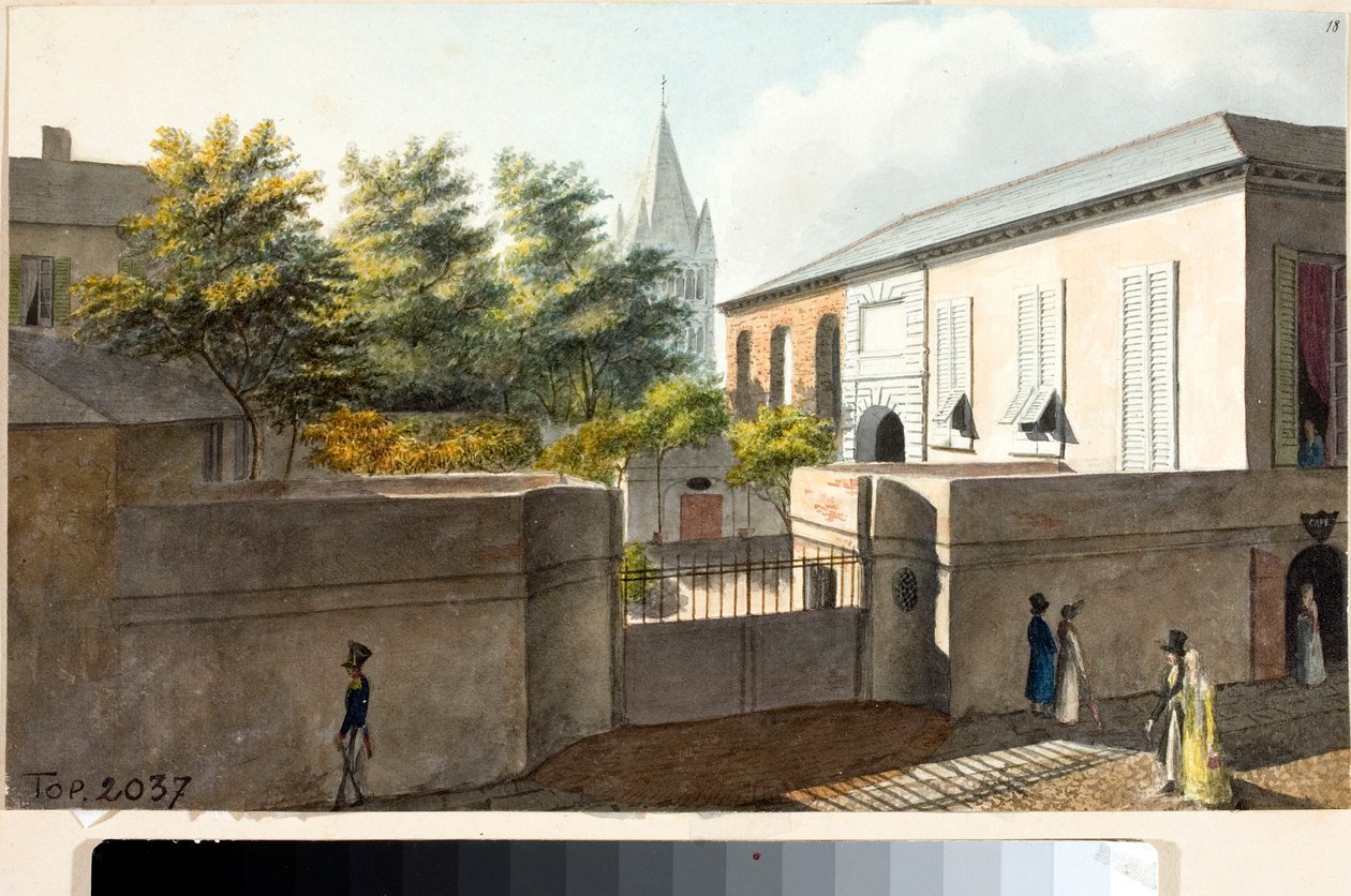 Vista da Villa Faraggiana e do campanário da Pre (Desenho e aguarela, cerca de 1825) de Luigi Garibbo