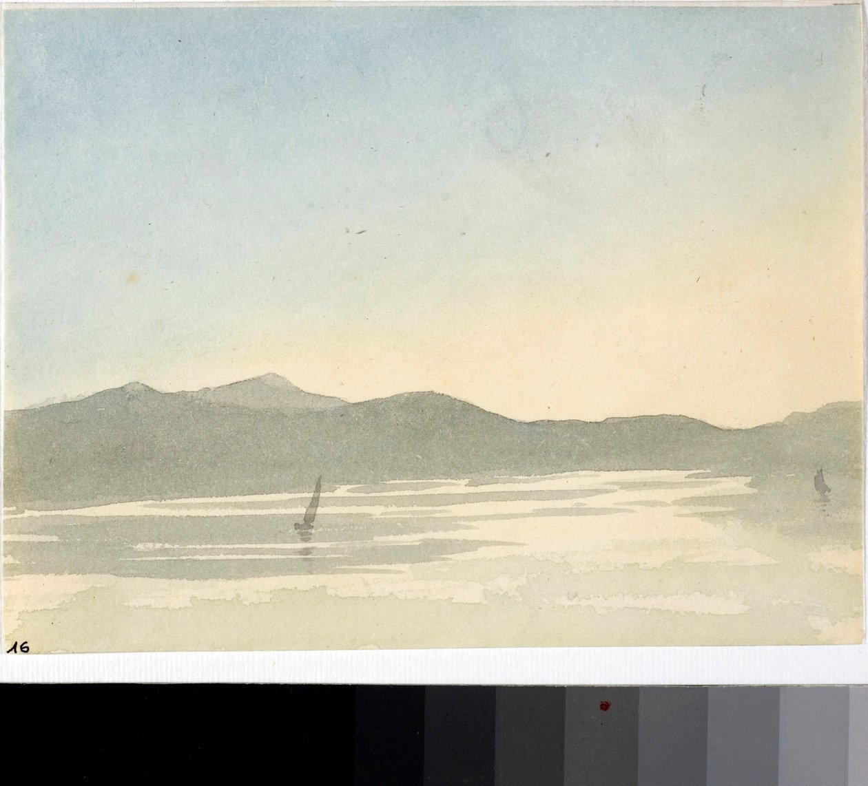 Vista de um lago ao amanhecer (Aquarela, c.1825) de Luigi Garibbo