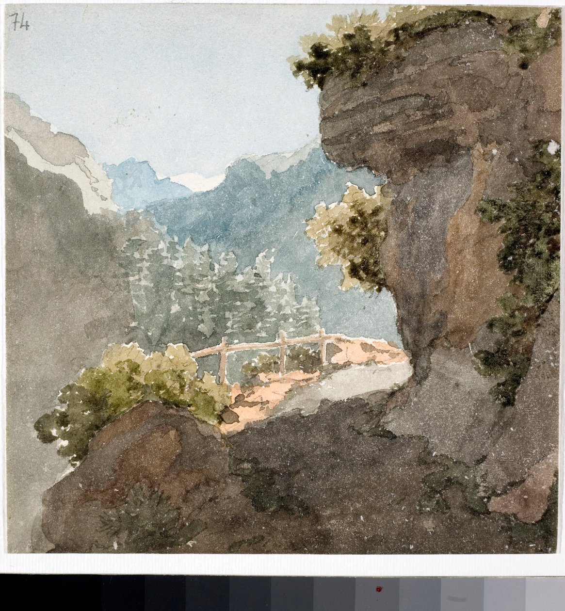 Vista da trilha de montanha (Aquarela, ca. 1820) de Luigi Garibbo