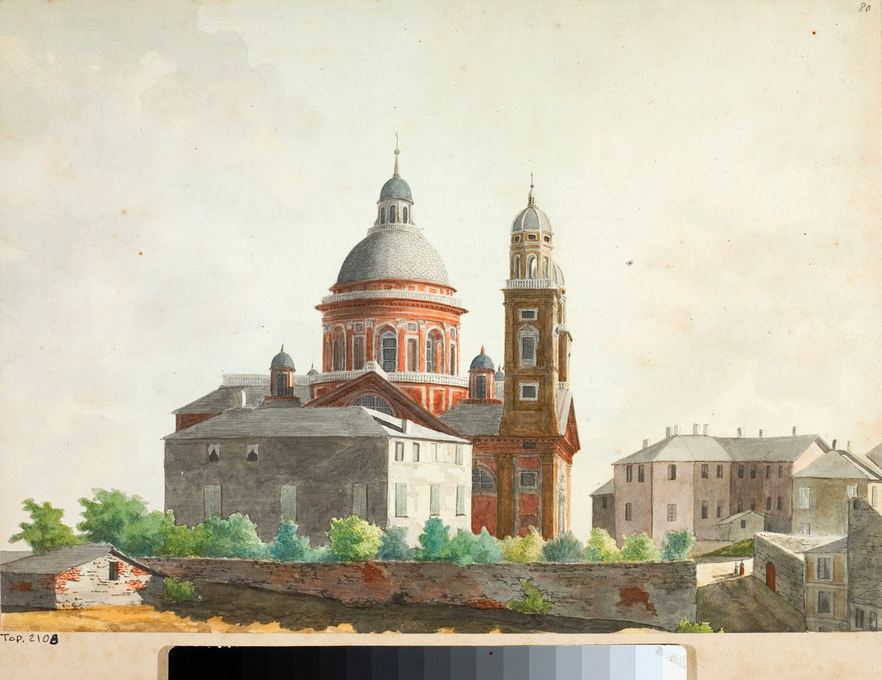 Vista da Basílica de Santa Maria Assunta di Carignano em Génova (aguarela) de Luigi Garibbo