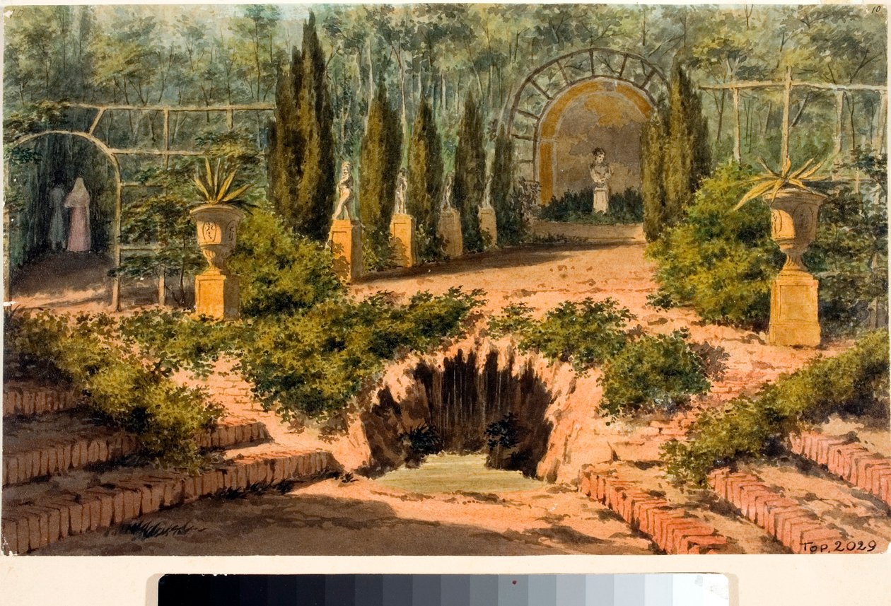 Vista do jardim da vila Doria a Pegli perto de Génova (aguarela, cerca de 1825) de Luigi Garibbo