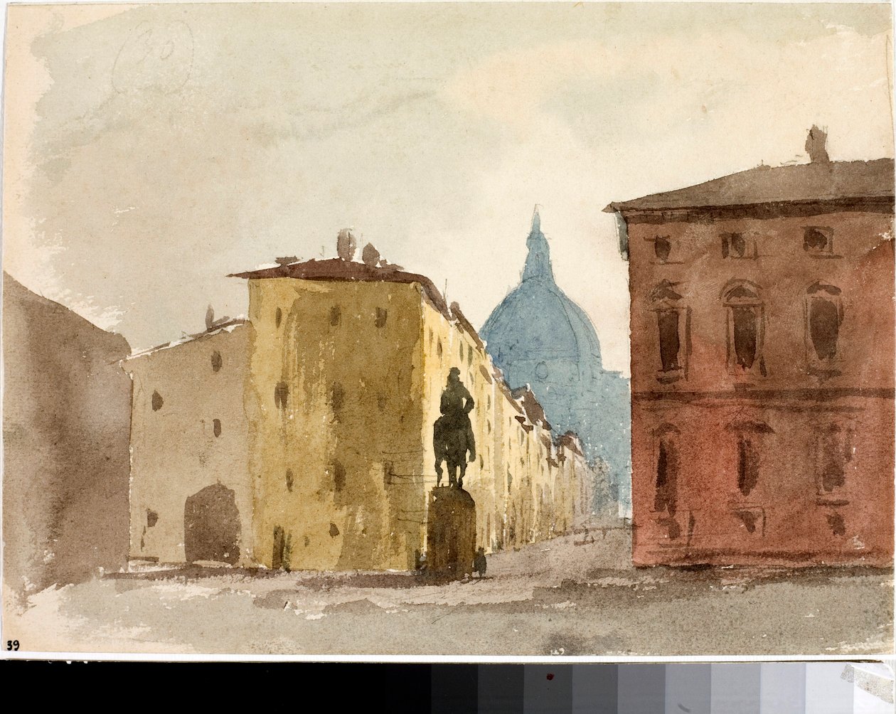 Vista da praça da igreja Santa Annunziata, Florença (Aquarela, cerca de 1825) de Luigi Garibbo