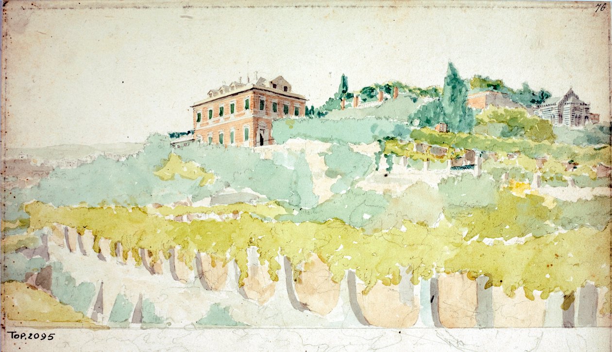 Vista da vila do Marquês Gian Carlo di Negro conhecida como Villetta Di Negro em Génova (aguarela, ca. 1820) de Luigi Garibbo