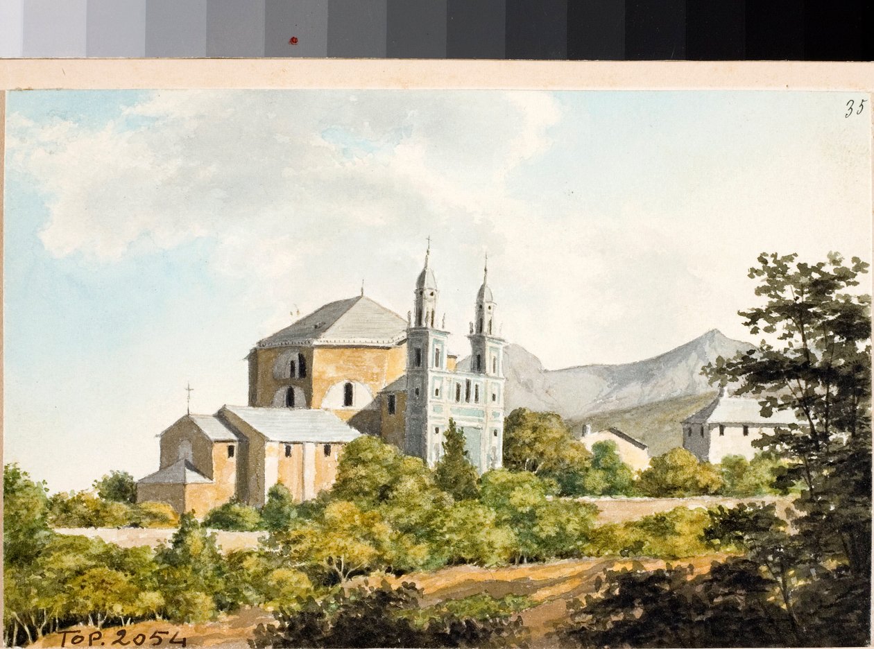 Vista sobre a igreja de ss Nazarius e Celsus em Arenzano, Genova (Aquarela, ca 1825) de Luigi Garibbo