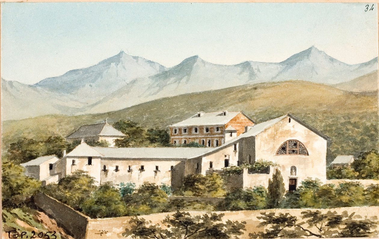 Vista sobre o santuário Nostra Signora del Monte, Génova (Aguarela, cerca de 1825) de Luigi Garibbo