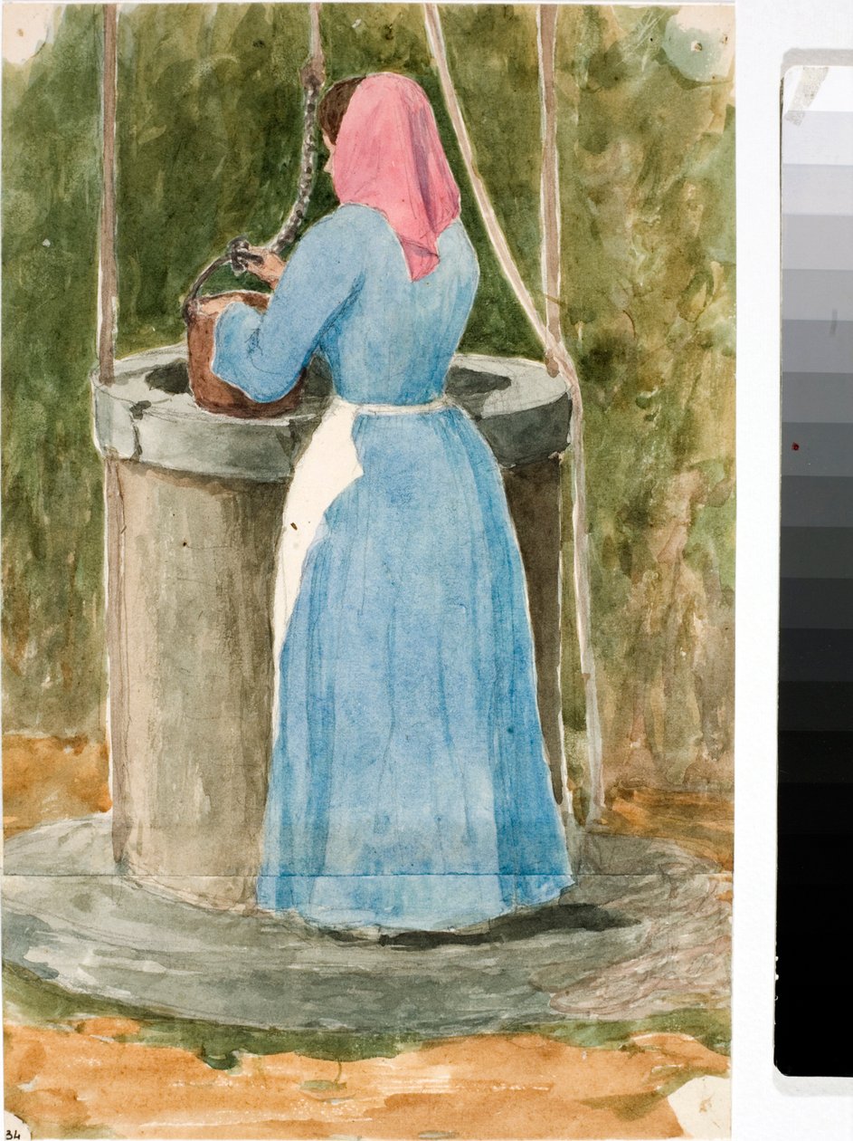 Mulher do Povo a Tirar Água do Poço (Aquarela de Luigi Garibbo