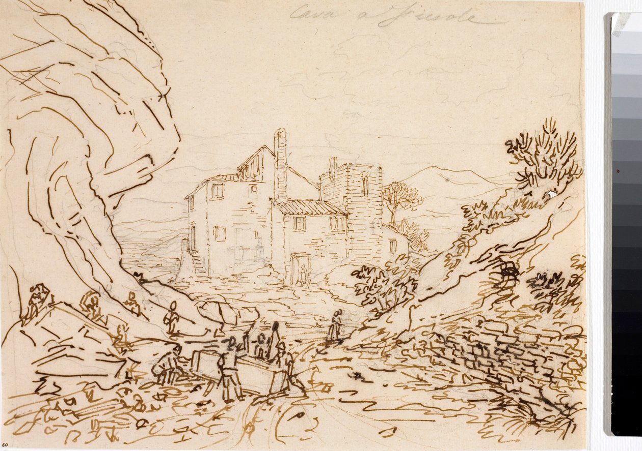 Trabalhadores em uma pedreira em Fiesole, perto de Florença (Desenho a tinta, cerca de 1823) de Luigi Garibbo