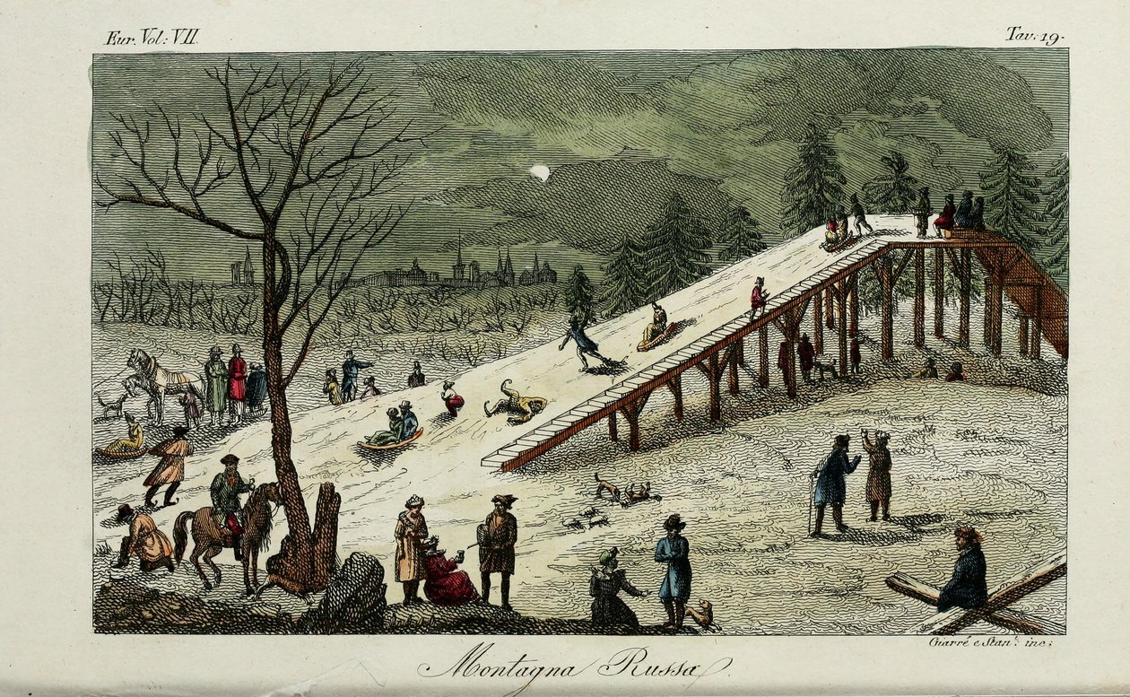 Uma montanha-russa. Ilustração do costume antigo e moderno ou história do governo de Giulio Ferrario, 1831 de Luigi Giarrè