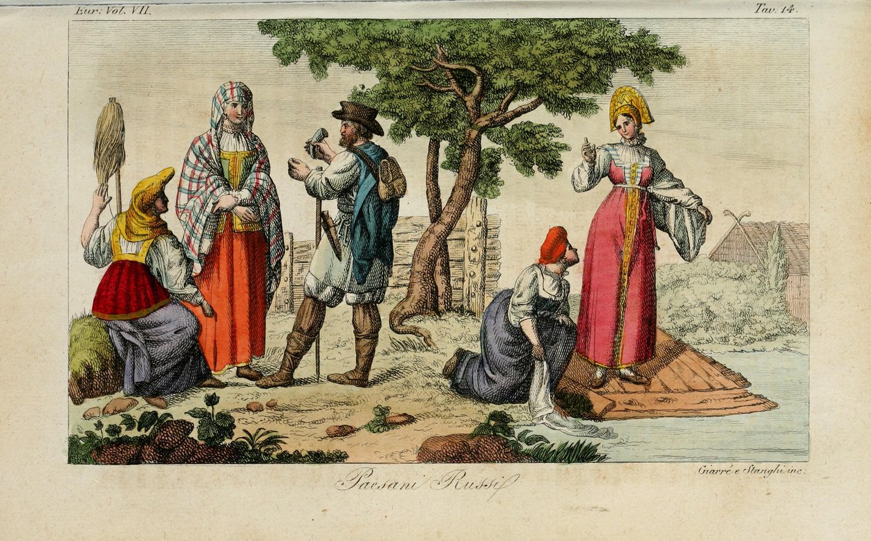 Camponeses Russos. Ilustração da Alfândega Antiga e Moderna ou História do Governo… de Giulio Ferrario, 1831 de Luigi Giarrè