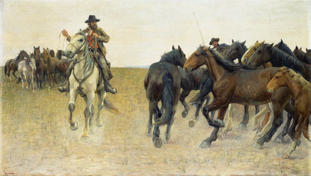 Cavalos na planície de Pisan (óleo sobre tela) de Luigi Gioli