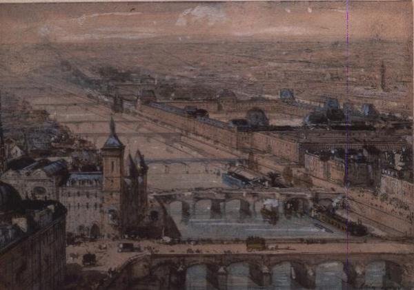 A Ile de la Cite e o Palais du Louvre, Paris de Luigi Loir