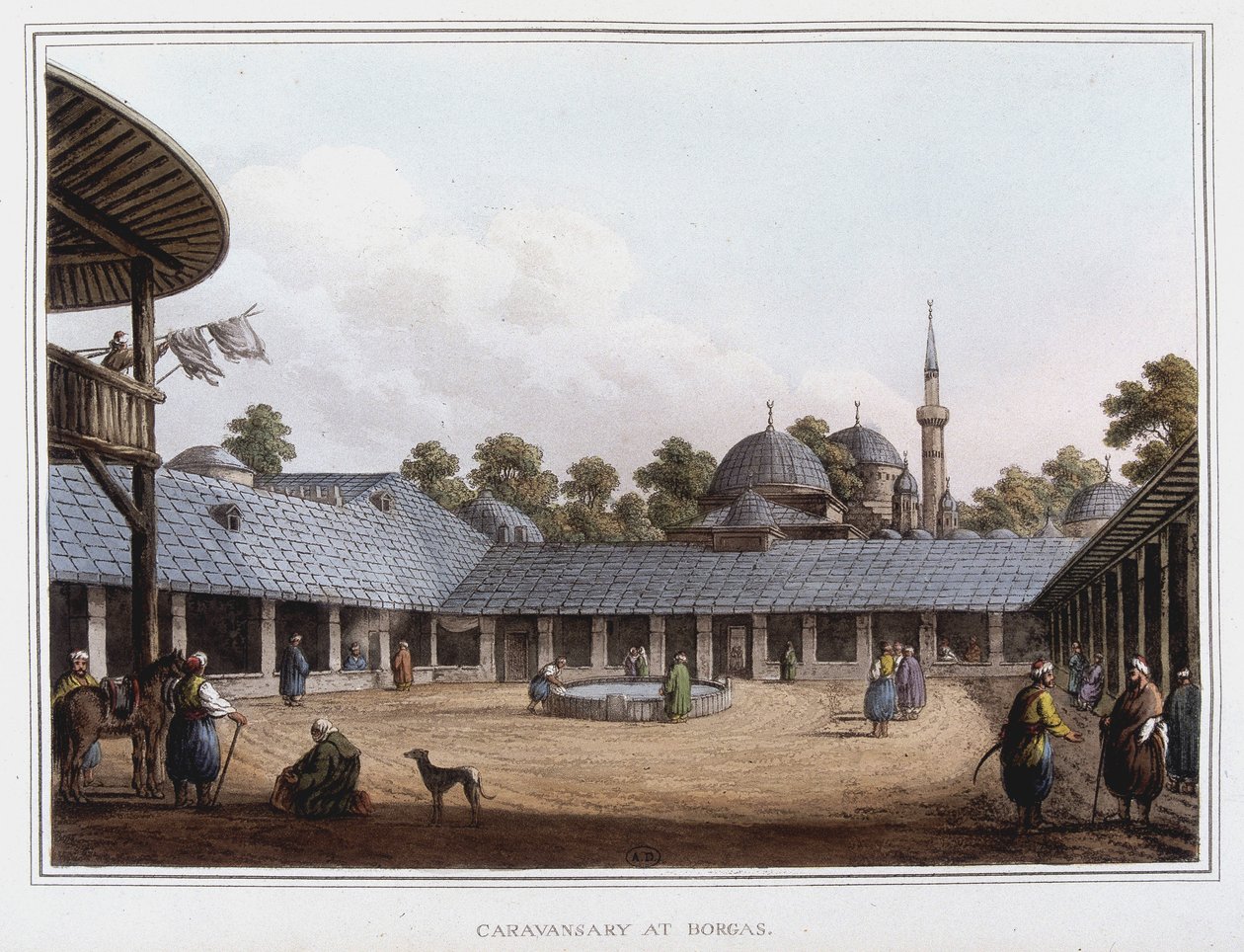 Campement a Borgas. em "Views in the Ottoman Dominions, in Europe, in Asia, and some of the Mediterranean islands" dos desenhos originais tirados por Luigi Mayer, Londres de Luigi Mayer