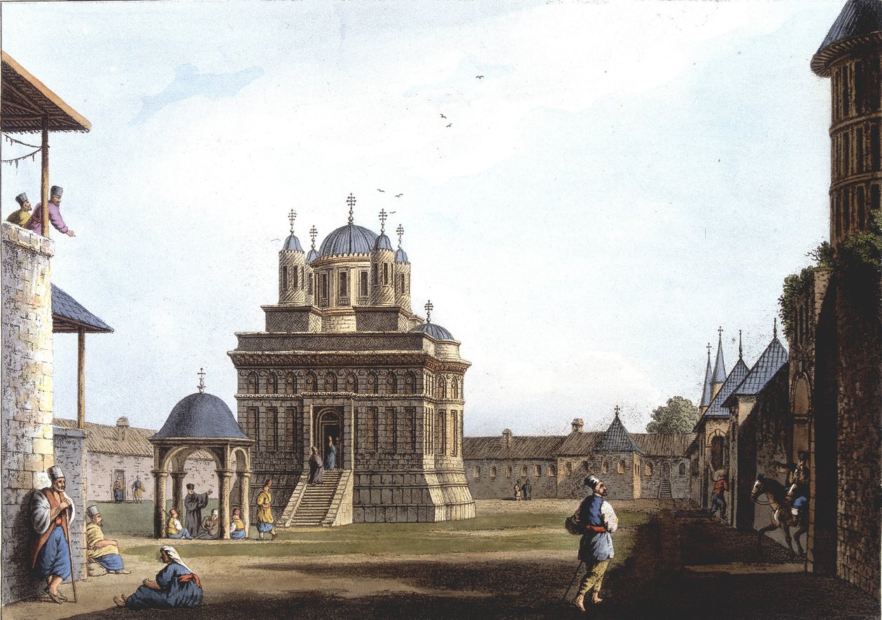Igreja e Convento de Santa Maria, Turquia. in "Views in the Ottoman Dominions, in Europe, in Asia, and some of the Mediterranean islands" from the original drawings taken by Luigi Mayer, London de Luigi Mayer