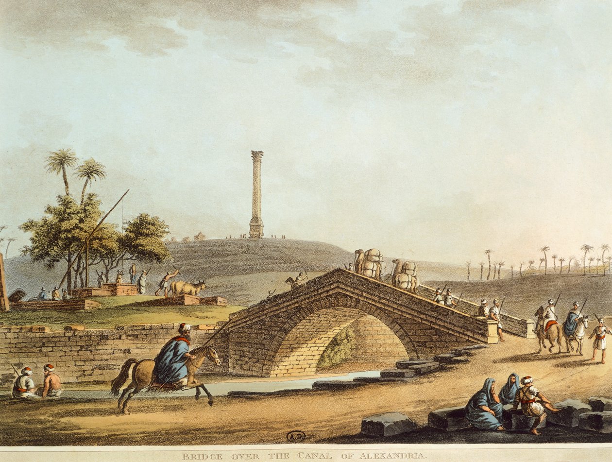 Egipto, Ponte sobre o Canal de Alexandria, de Luigi Mayer, gravura de Luigi Mayer