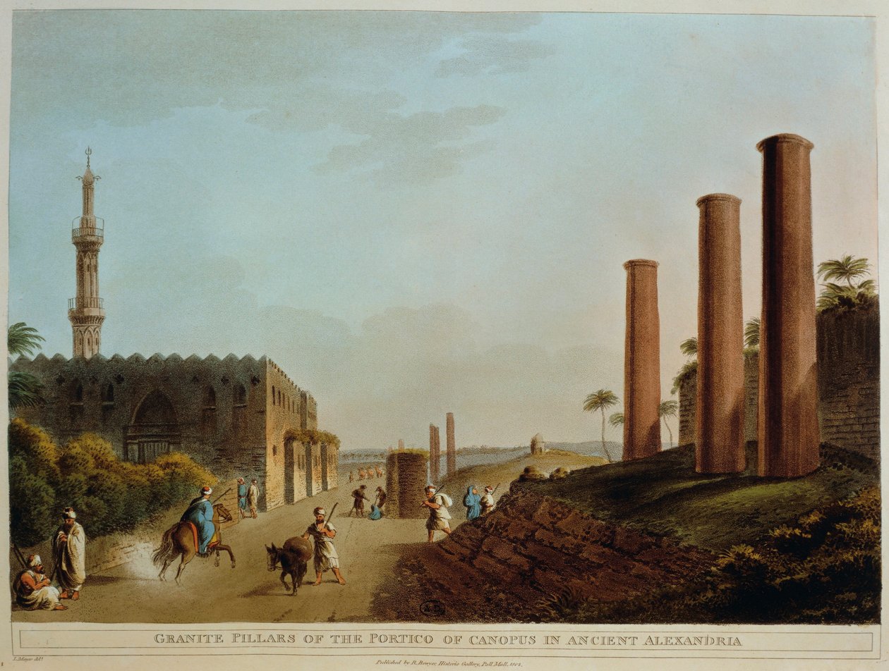 França, Paris, colunas de granito do antigo pórtico de Alexandria de Luigi Mayer