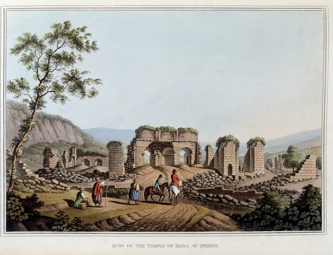 Ruínas do templo de Diane (Artemis) em Éfeso, antiga cidade da Grécia, hoje na Turquia. em "Views in the Ottoman Dominions, in Europe, in Asia, and some of the Mediterranean islands" dos desenhos originais tirados por Luigi Mayer, Londres de Luigi Mayer