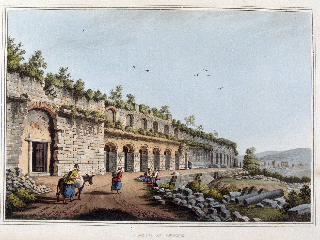 Estádio em Ruin a Ephese antiga cidade da Grécia, hoje na Turquia. em "Views in the Ottoman Dominions, in Europe, in Asia, and some of the Mediterranean islands from the original drawings taken by Luigi Mayer, London de Luigi Mayer