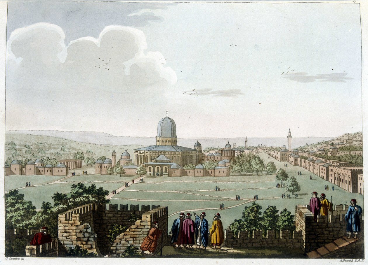 O Templo de Salomão (Mosquee a Jerusalem) - em "Views in the Ottoman dominions, in Europe, in Asia, and some of the Mediterranean islands" dos desenhos originais tirados por Luigi Mayer, Londres de Luigi Mayer