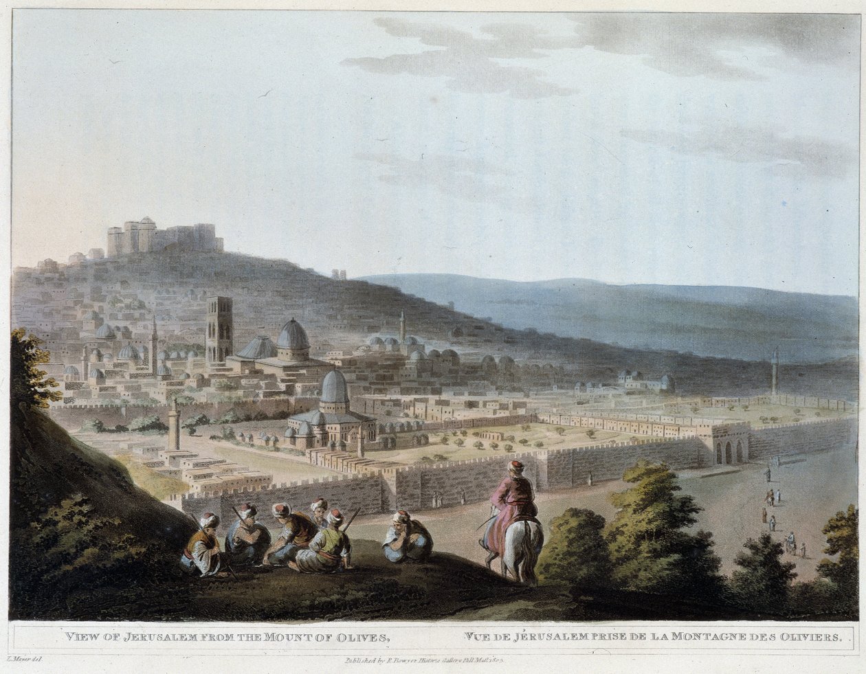 Vista de Jerusalém tirada do Monte das Oliveiras - gravura de Luigi Mayer
