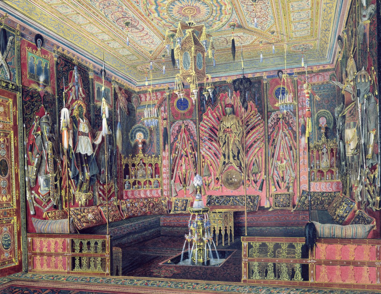 O Salão Árabe no Palácio de Catarina em Tsarskoye Selo, c.1850 (wc e cor branca sobre papel) de Luigi Premazzi