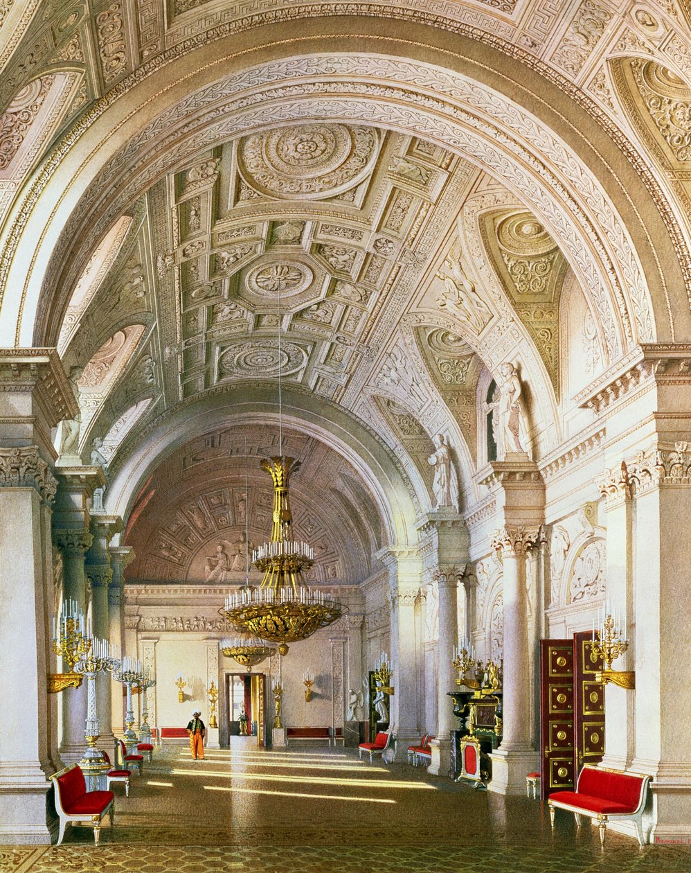 Vista do salão branco no Palácio de inverno em São Petersburgo, 1865 de Luigi Premazzi