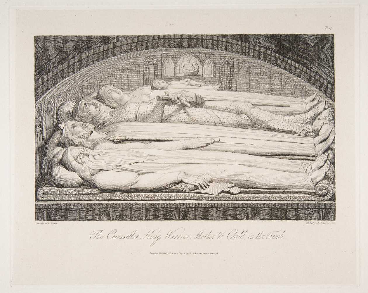 O Conselheiro, Rei, Guerreiro, Mãe e Filho no Túmulo, de The Grave, a Poema ..., 1 de março de 1813. de Luigi Schiavonetti