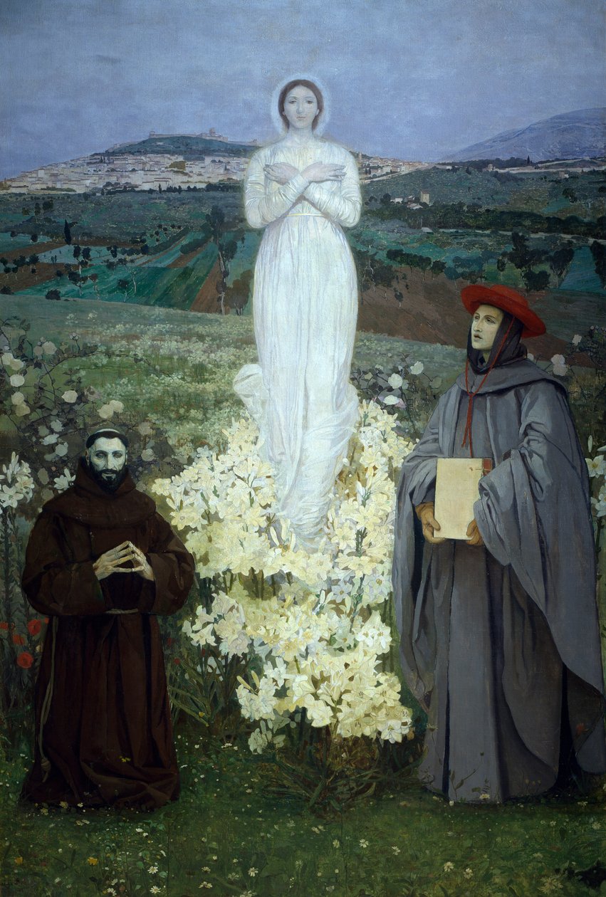 A aparição da Virgem a São Francisco de Assis e Boaventura, por Luigi Serra (1846-1888). de Luigi Serra