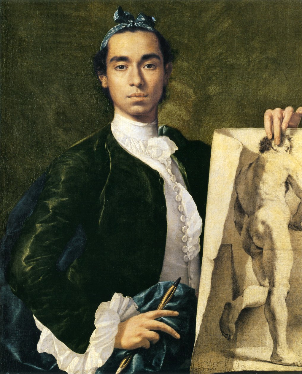 Retrato, de, a, artista, segurando, um, academia de Luis Egidio Melendez