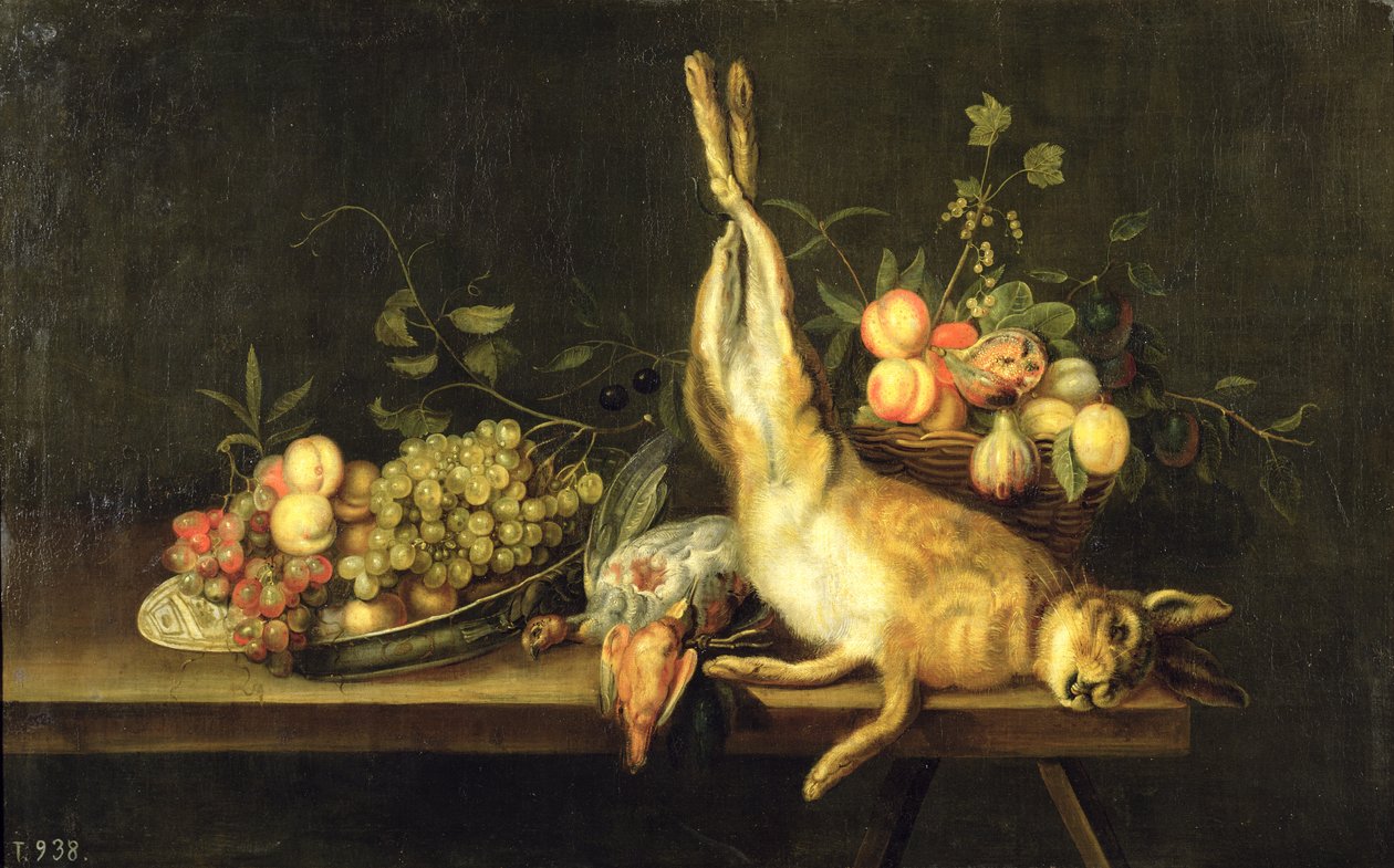 Ainda vida com jogo e fruta de Luis Menendez or Melendez