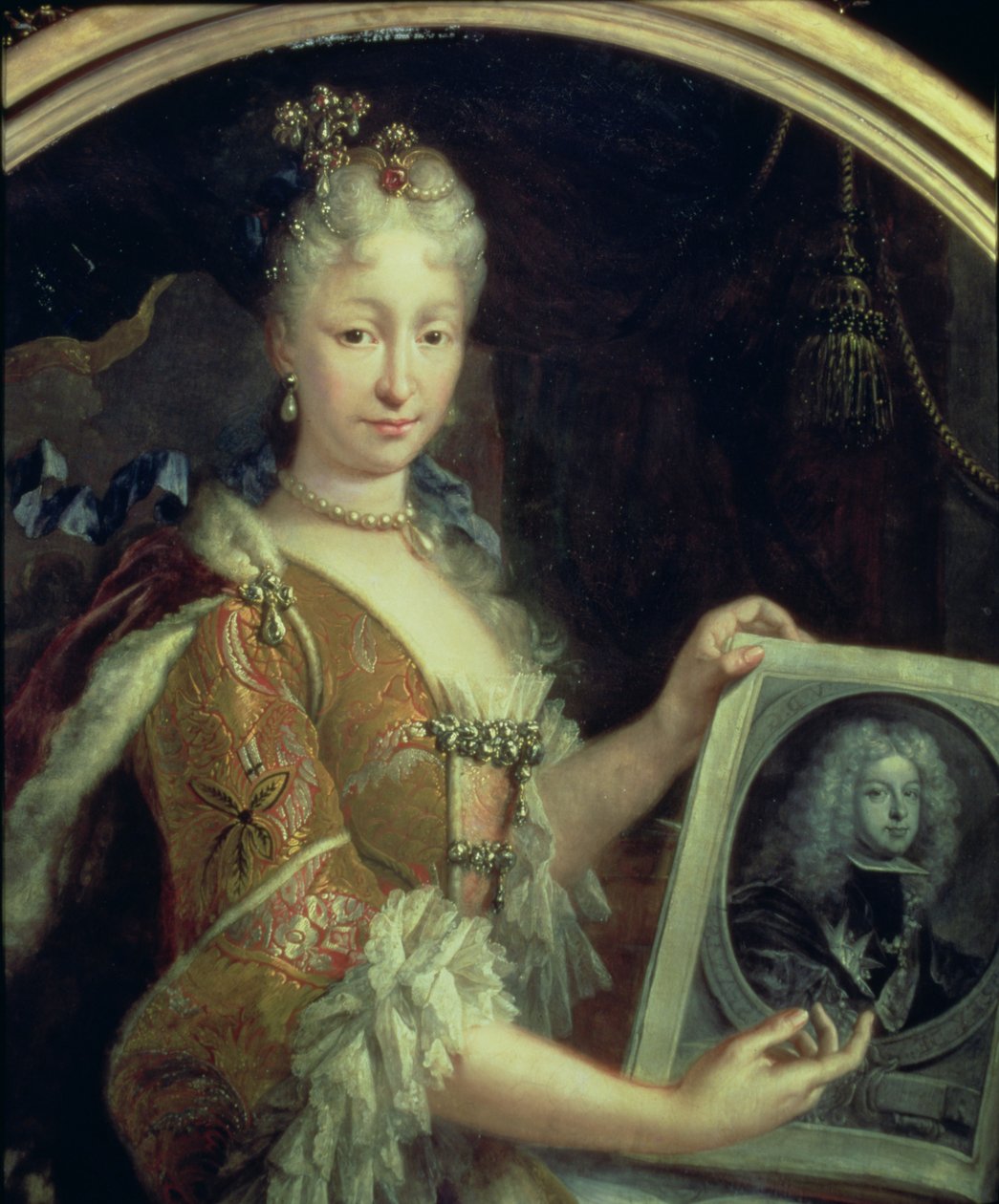 131 0794125/2 Retrato de Elizabeth Farnese (1692-1766) segunda esposa de Filipe V de Espanha (óleo sobre tela) de Luis Egidio Melendez