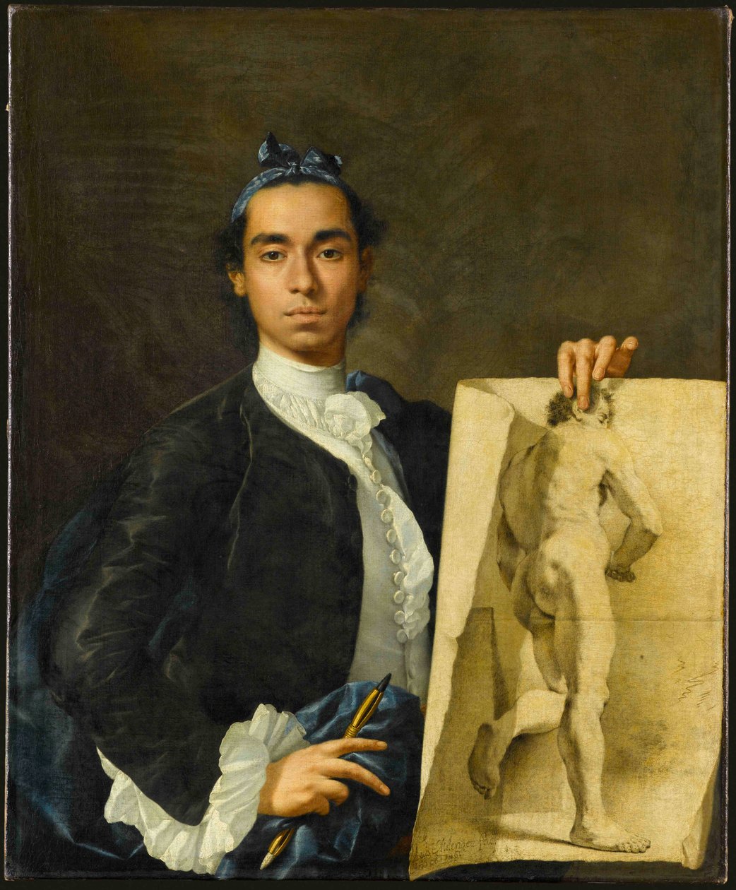 Auto-retrato segurando um estudo acadêmico, 1746. de Luis Egidio Melendez