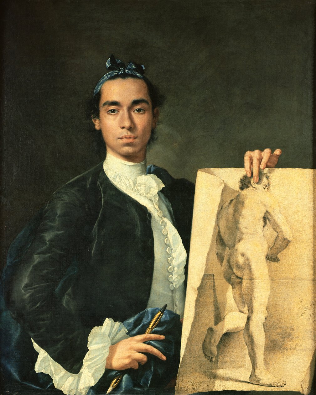 Auto-retrato segurando um estudo nu de Luis Egidio Melendez