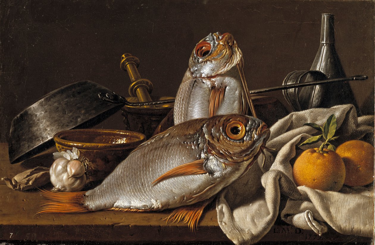 Natureza Morta com Creme, Laranjas, Alho e Utensílios de Cozinha par Melendez, Luis Egidio (1716-1780) de Luis Egidio Melendez