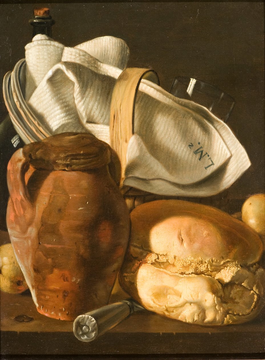 Natureza morta com pão, jarro e guardanapo, depois de cerca de 1830 (óleo sobre tela) de Luis Egidio Melendez