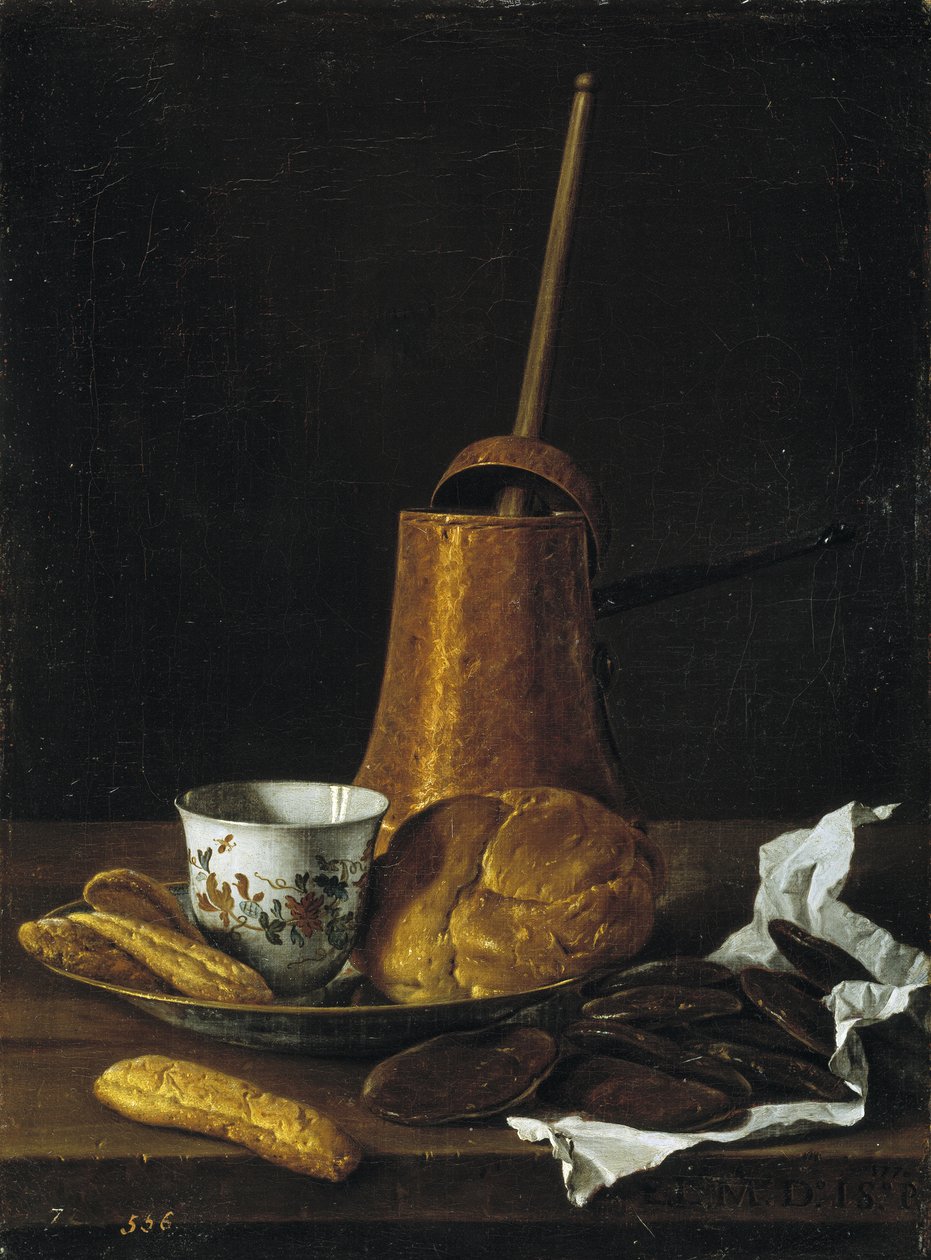 Natureza morta com chocolate e doces, 1770 de Luis Egidio Melendez