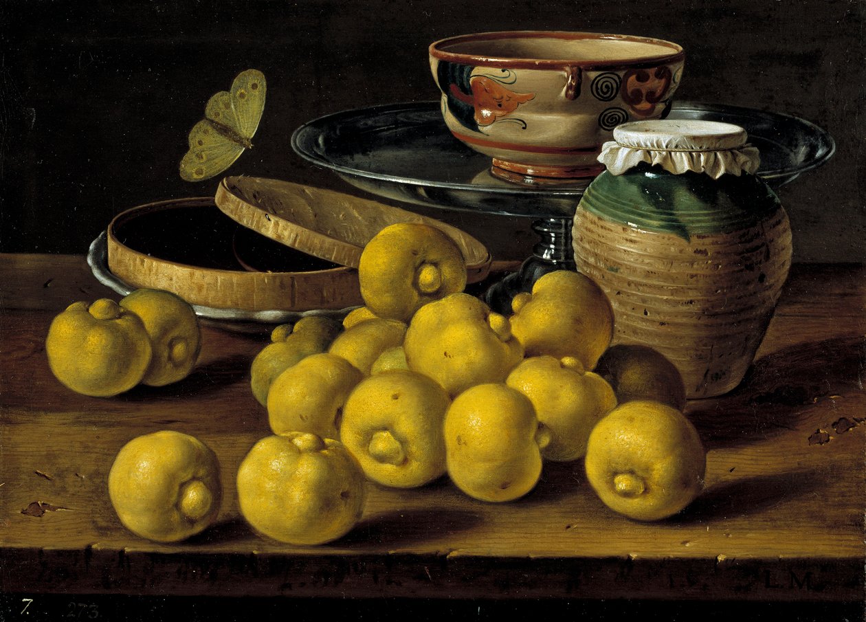 Natureza morta com limas, pote de compota e borboleta par Melendez, Luis Egidio (1716-1780), Segunda Metade do século XVIII - Óleo sobre tela, 35x48 - Museo del Prado, Madrid de Luis Egidio Melendez