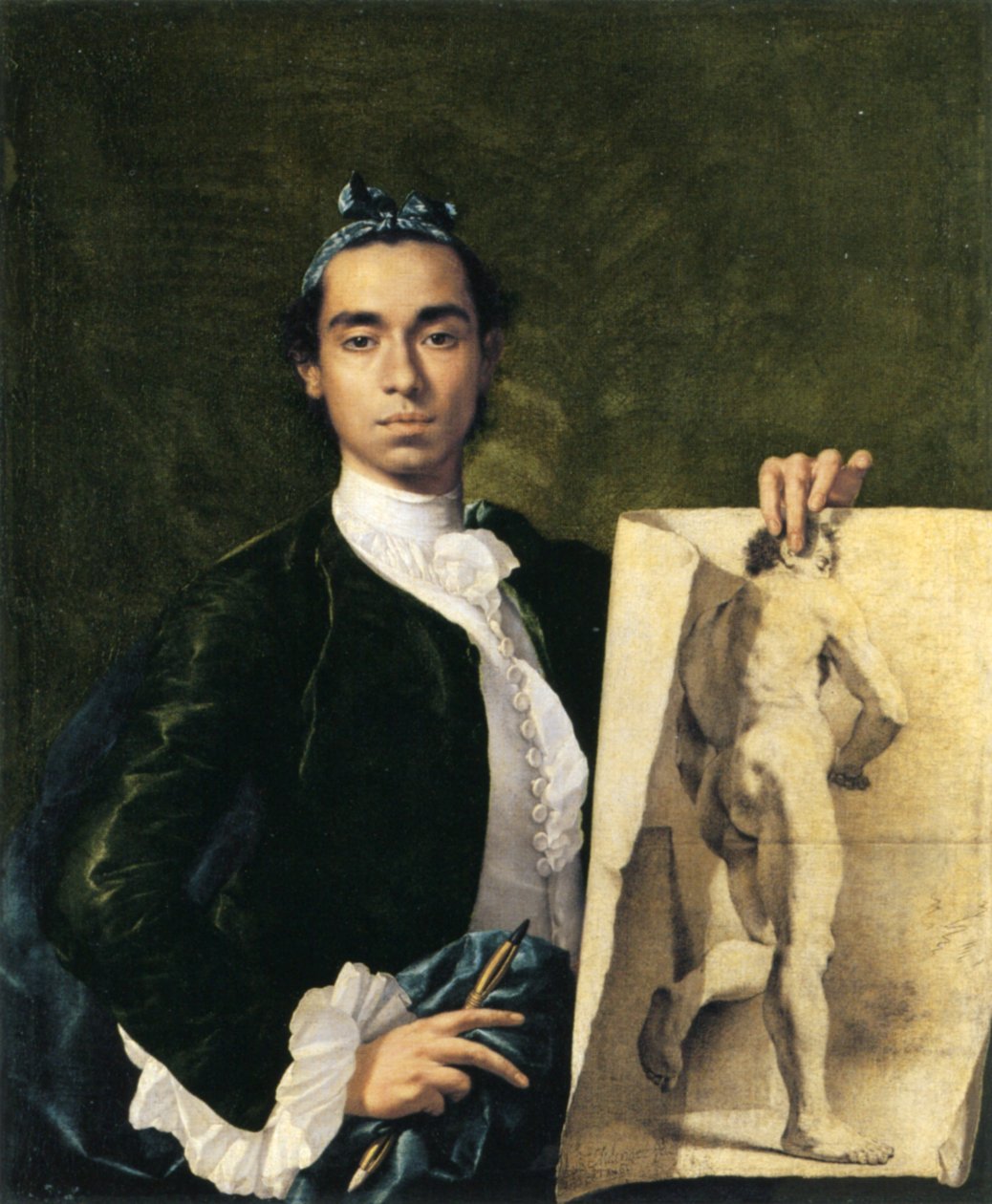Auto-retrato segurando um estudo acadêmico de Luis Egidio Melendez
