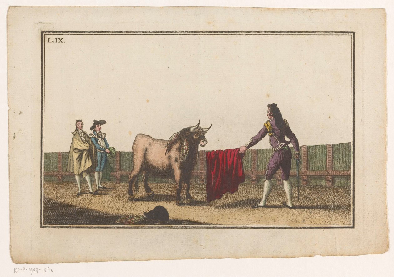Matador desafia um touro
Coleccion de las principales suertes de una corrida de toros (título da série)
Colecção das manobras mais importantes na tourada (título da série) de Luis Fernandez Noseret