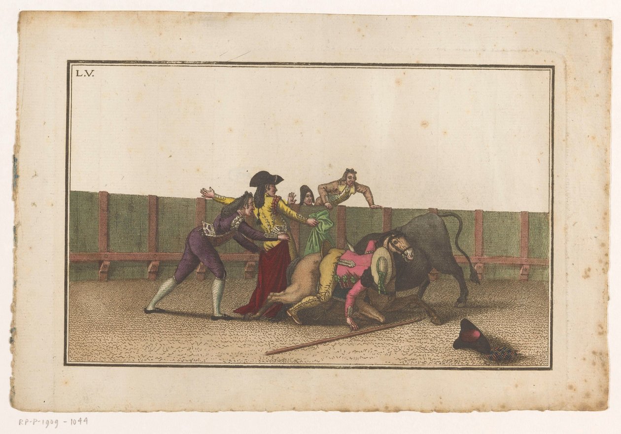 Picador caiu do seu cavalo
Coleccion de las principales suertes de una corrida de toros (título da série)
Colecção das manobras mais importantes na tourada (título da série) de Luis Fernandez Noseret