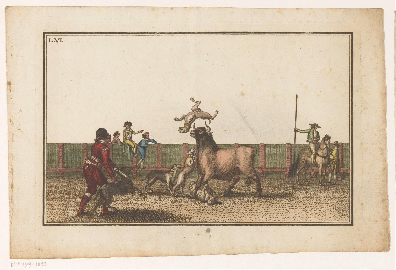 Touro atacado por cães
Coleccion de las principales suertes de una corrida de toros (título da série)
Colecção das manobras mais importantes na tourada (título da série) de Luis Fernandez Noseret