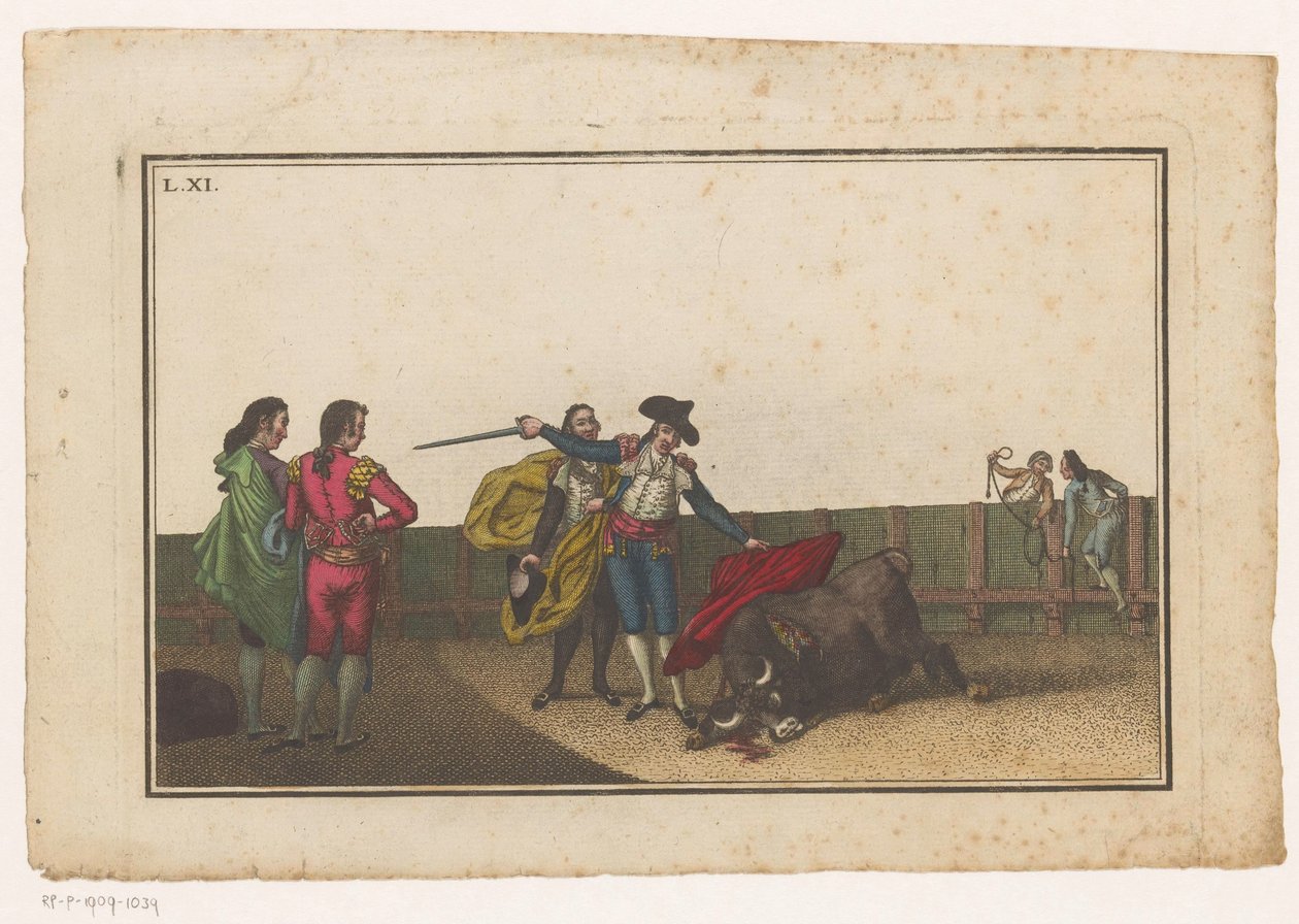 Touro apunhalado por um matador
Coleccion de las principales suertes de una corrida de toros (título da série)
Colecção das manobras mais importantes na tourada (título da série) de Luis Fernandez Noseret