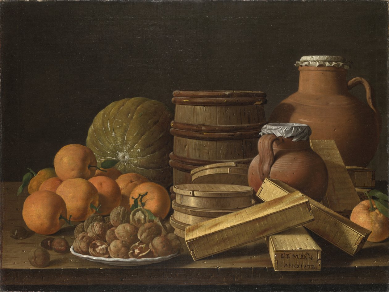 Ainda vida com laranjas e nozes, 1772 de Luis Egidio Melendez