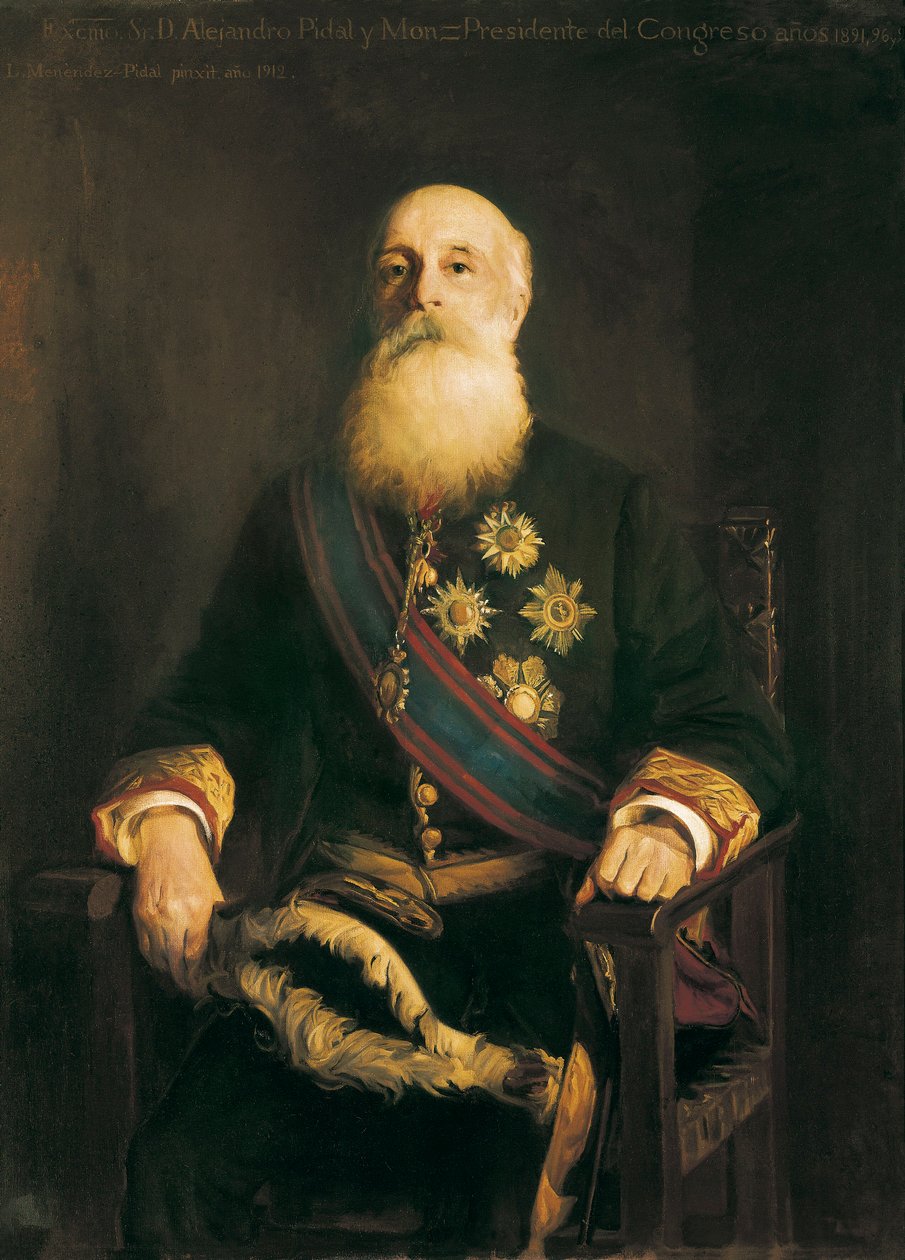 Retrato de Alejandro PIDAL Y MON (1846-1913) político espanhol membro do grupo da União Católica. Pintura de Luis MENENDEZ PIDAL (1861-1932) de Luis Menendez Pidal
