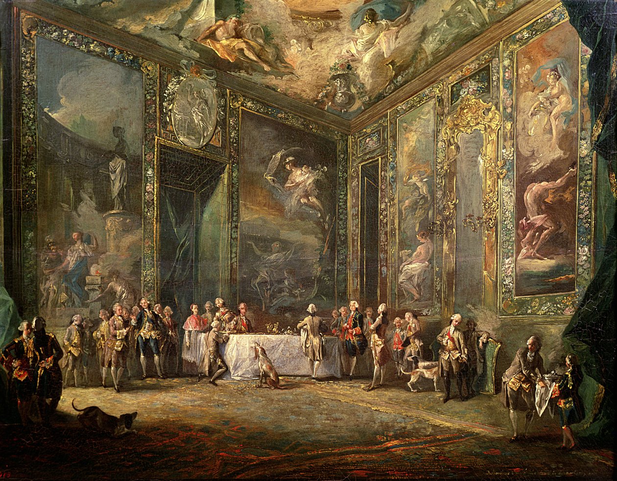 Charles III (1716-88) de Borbon, almoçando antes de sua corte, c.1770 de Luis Paret y Alcazar
