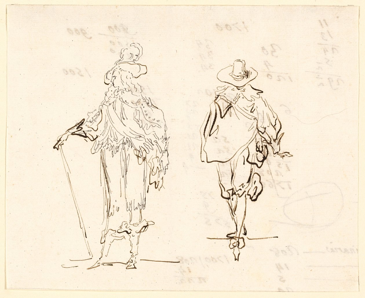 Duas figuras, uma vestida ao estilo francês Luís XIII e a outra ao estilo espanhol do século XVII de Luis Paret y Alcazar