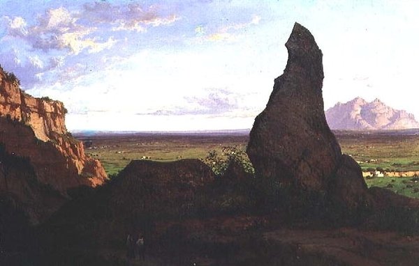 Paisagem com uma rocha proeminente (óleo sobre tela) de Luis Rigalt